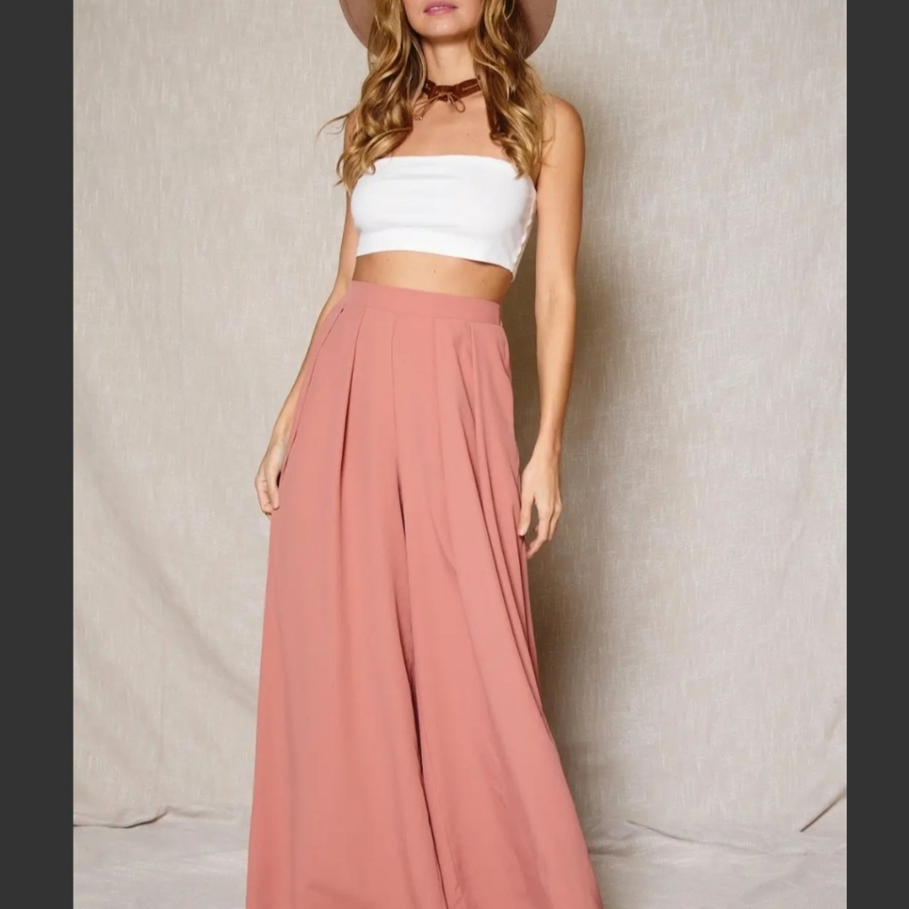 #043 🛑L CHIC & FABULOUS WIDE LEG SOLID PLEATED PANTS - Picture 2 of 8